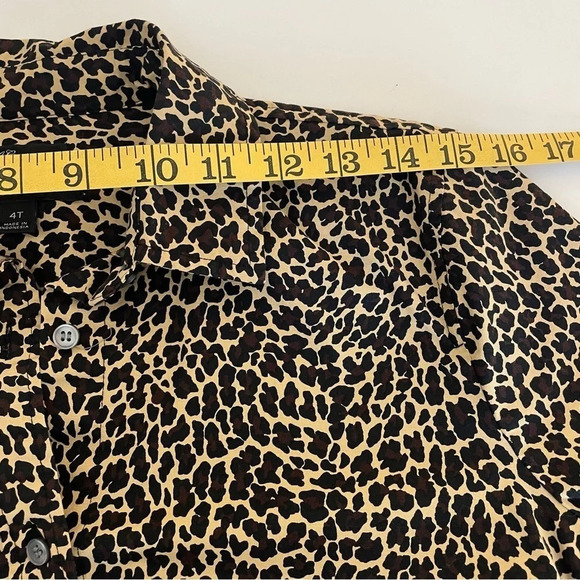 J Crew Curvy Leopard Print Button Up Blouse 4T Cotton Long Sleeve Office Career - Picture 6 of 13